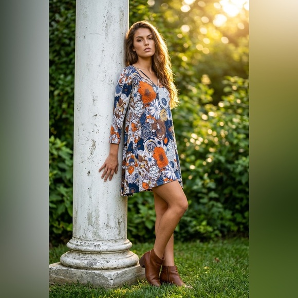 From The Heart Dresses & Skirts - From The Heart Floral Lattice-neck Bohemian Tunic dress